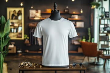 Fototapeta premium Tshirt on stylish mannequin in boutique background created with Generative AI