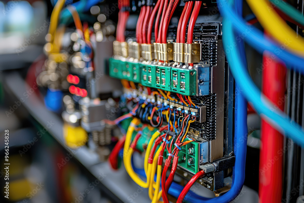 Poster a close up of an engine control unit (ecu) showcasing intricate wiring and connections, highlighting