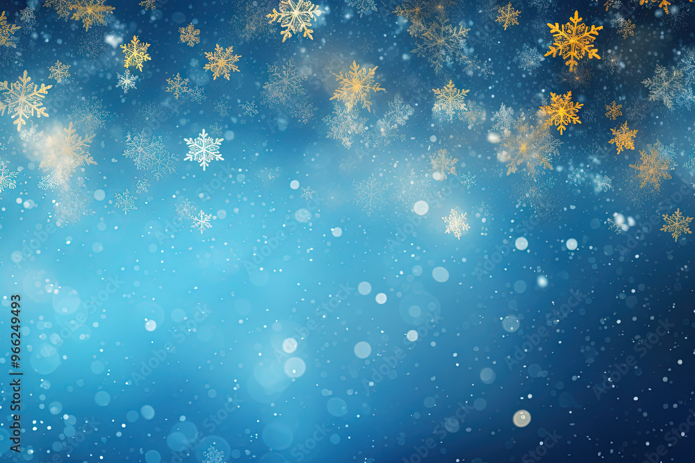 Poster christmas background with snowflakes and bokeh. winter holidays celebration backdrop with snow on bl