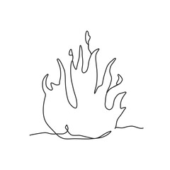 Continuous one line drawing of fire. Abstract silhouette in line art style. Vector, png of flame and bonfire symbol isolated on transparent background