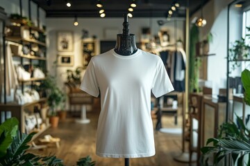 Fototapeta premium Tshirt on stylish mannequin in boutique background created with Generative AI