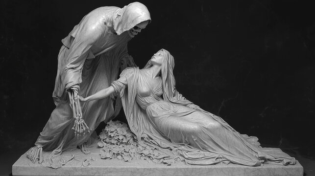 Death and the Maiden: A Marble Sculpture of Mortality - Powered by Adobe