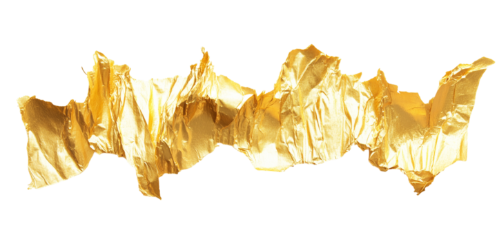 Torn gold paper with frayed edges isolated on transparent background