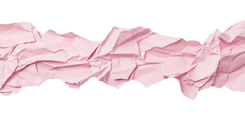 Crumpled pink paper with ripped edges isolated on transparent background
