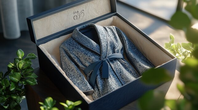 Elegant bathrobe displayed in a stylish gift box, perfect for a luxury gifting experience or cozy home setting.