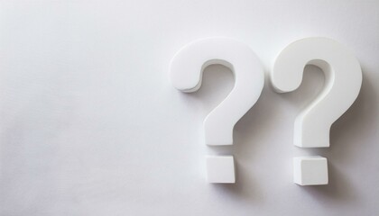 Three white question marks symbol on white floor flat lay top view from above with copy space, question, faq or brainstorming concept