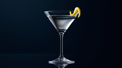 Elegant martini cocktail with lemon twist garnish in sleek glass on dark background