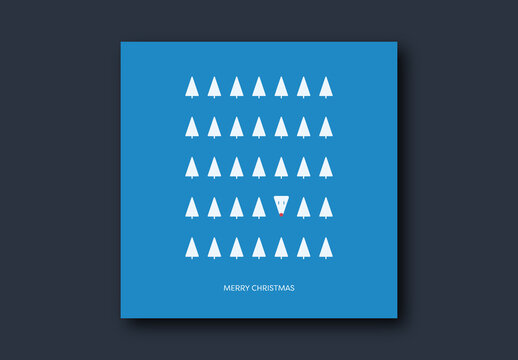 Christmas Card Template with Red Nose Reindeer in Forest