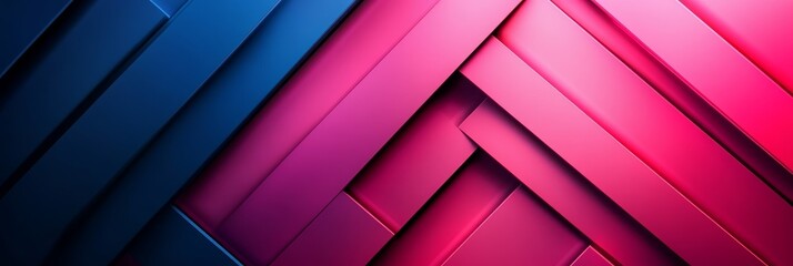 Obraz premium A vibrant abstract background featuring intersecting dark blue and pink geometric shapes creating a sense of depth and movement. The contrasting colors and sharp angles represent dynamism and energy.