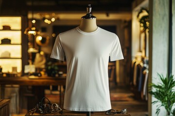 Fototapeta premium Tshirt on stylish mannequin in boutique background created with Generative AI