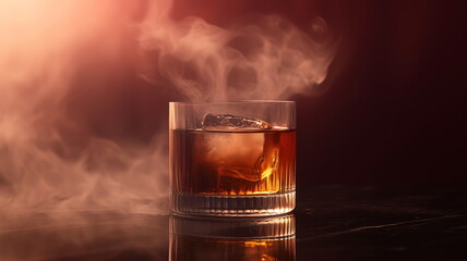 Classic Old Fashioned cocktail with smoky presentation and elegant lighting
