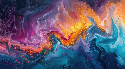 Fototapeta premium Vibrant abstract fluid art with swirling colors and dynamic patterns. Perfect for creative projects, backgrounds, and digital designs.