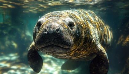 Manatee - Macro horizontal photography of an all body manatee.