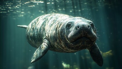 Manatee - Macro horizontal photography of an all body manatee.