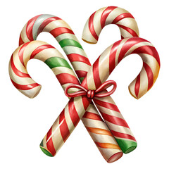 Candy canes crossed with festive ribbon illustration on white background