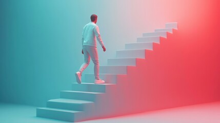 Man Climbing Stairs Towards Success and Growth