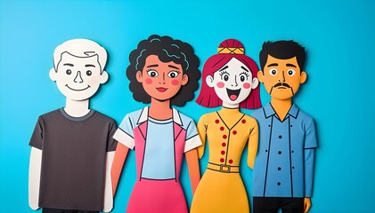 Diverse Cartoon Characters Fun Paper Cutout Team of People Office Setting