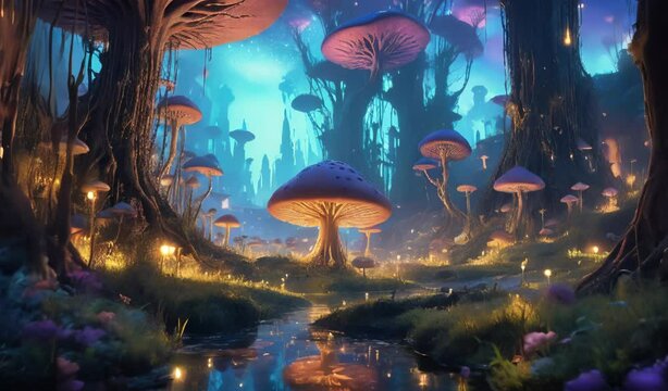 Enchanted Forest with Glowing Mushrooms