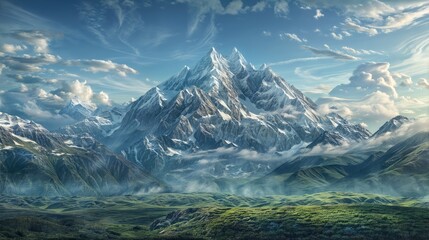 high mountains lit by the sun