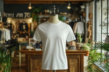 Fototapeta premium Tshirt on stylish mannequin in boutique background created with Generative AI
