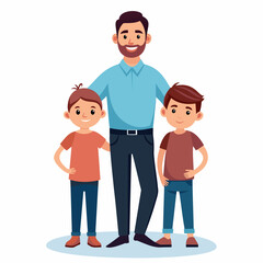 Father with sons. Concept art for Father's Day. Flat vector illustration in cartoon style.