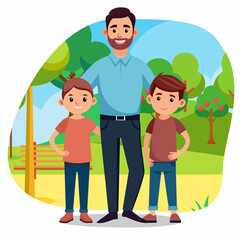 Fototapeta premium Father with sons. Concept art for Father's Day. Flat vector illustration in cartoon style.