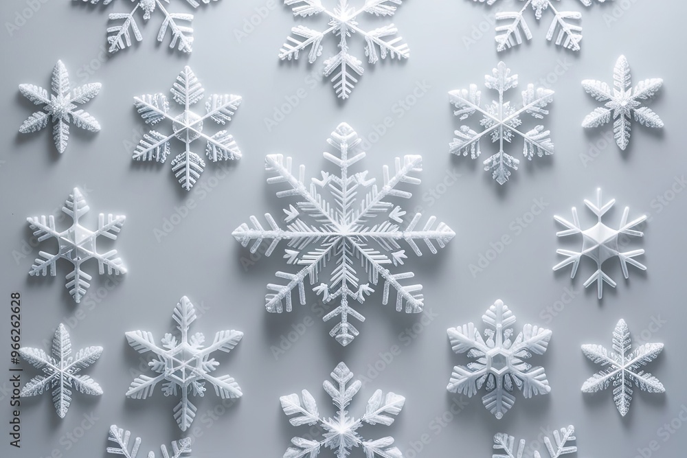 Poster snowflake collection on white background detailed macro analysis of crystalline structures