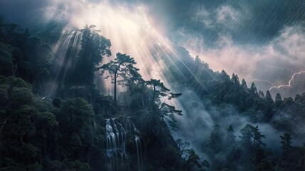 a small waterfall in a tropical jungle