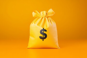 A yellow money bag with a dollar sign on a vibrant orange background. This image symbolizes wealth, financial success, saving, and prosperity. The bright colors create a sense of optimism and abundanc