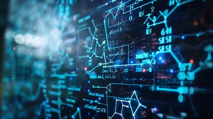 Close-up of science formulas on a clear computer screen, high-definition, digital transparency. 32k, full ultra hd, high resolution