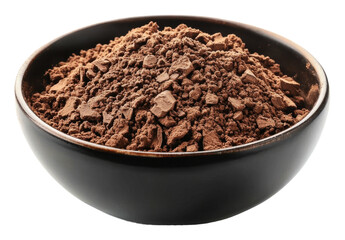 PNG Cocoa powder in a black bowl on a white surface