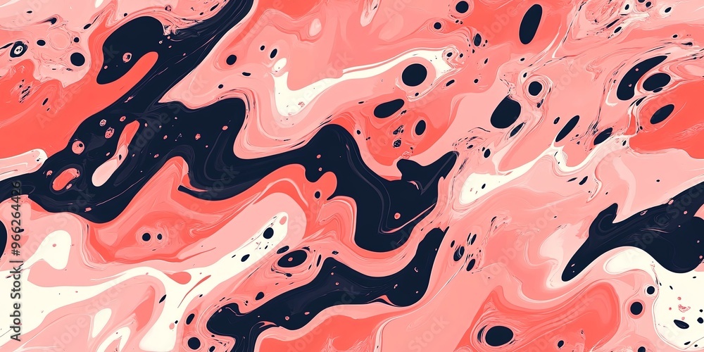 Poster a vivid blend of coral and black shapes flows together forming a dynamic background