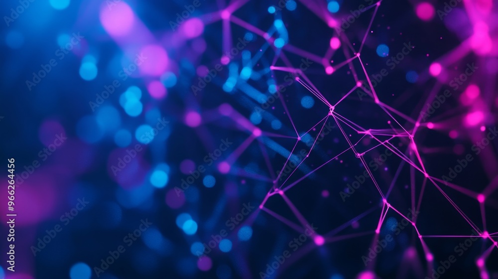Poster abstract digital network with blue and pink glowing lines and dots. this image symbolizes connection