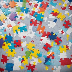 Autism awareness jigsaw puzzle pieces background, illustration