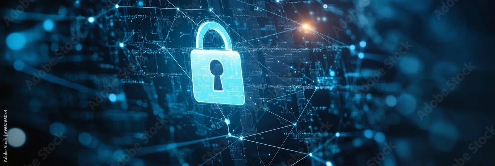 Poster a digital illustration depicting a secure data network connection. it symbolizes data protection, se