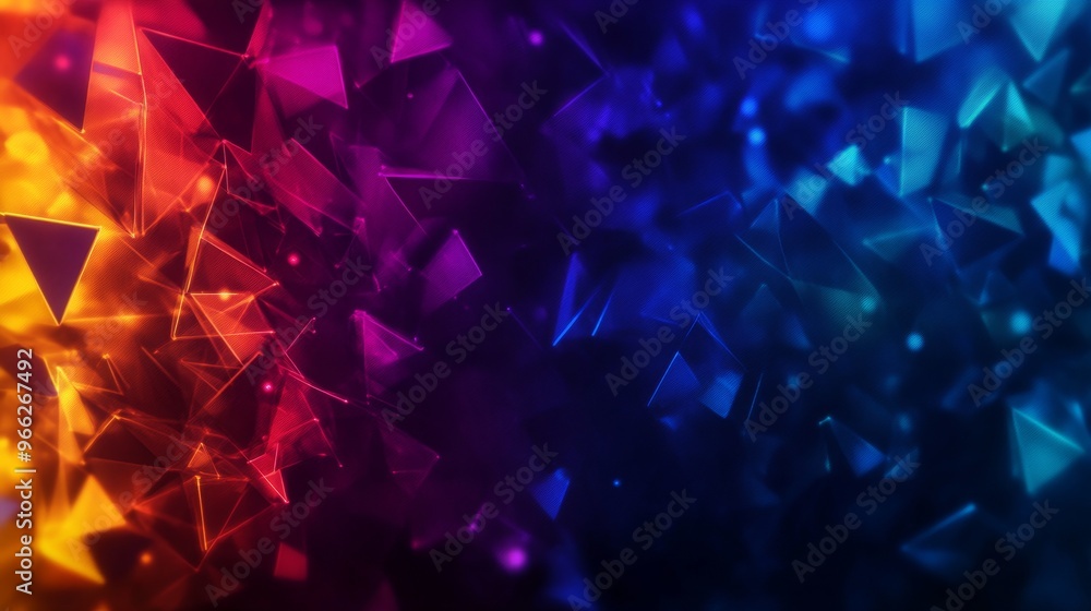 Poster this abstract digital artwork features a dynamic composition of colorful triangles, symbolizing ener