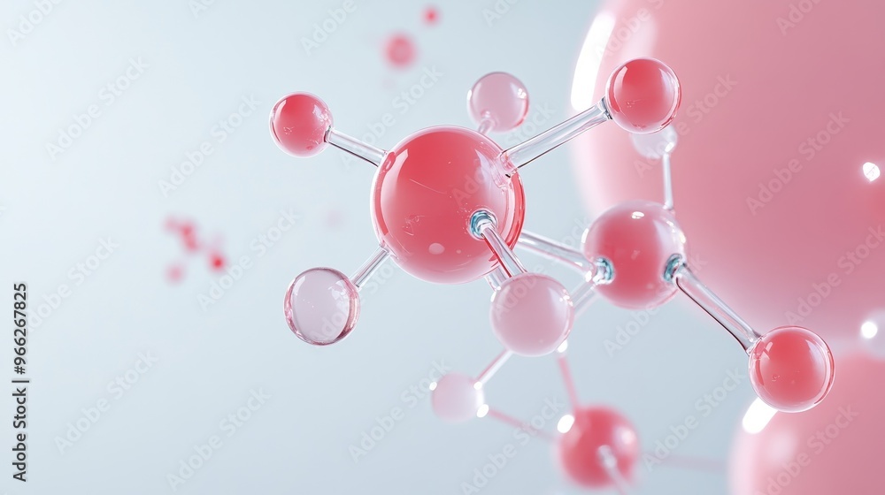 Poster this image depicts an abstract representation of a molecular structure. the pink spheres symbolize a