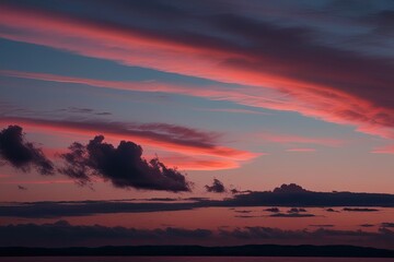 Obraz premium Sunset Rose Hues in Twilight Sky and Cloudscape Above the Horizon