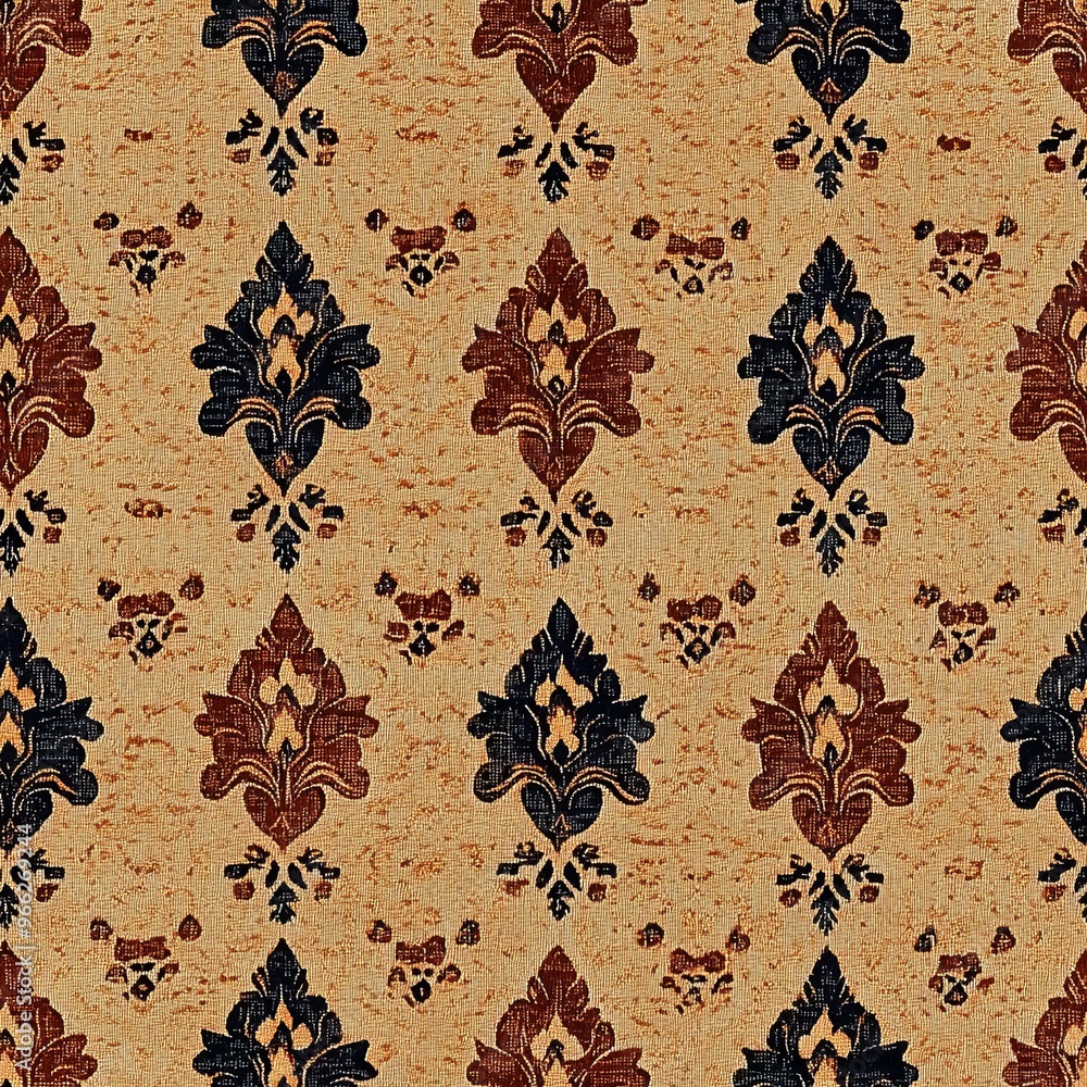 Poster a harmonious blend of floral motifs in warm colors creating an elegant timeless pattern