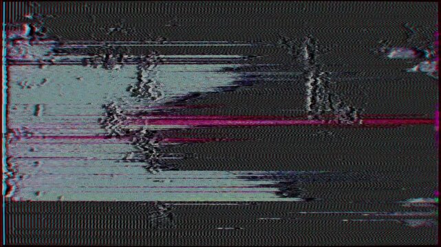 A glitchy, multicolored distortion effect with noise, ideal for adding a retro or broken TV screen aesthetic.