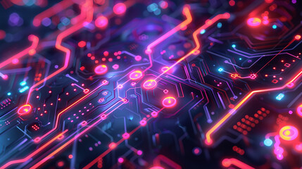 Abstract tech background with circuit patterns and glowing elements.