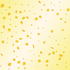 American dollar coins falling. Scattered gold USD
