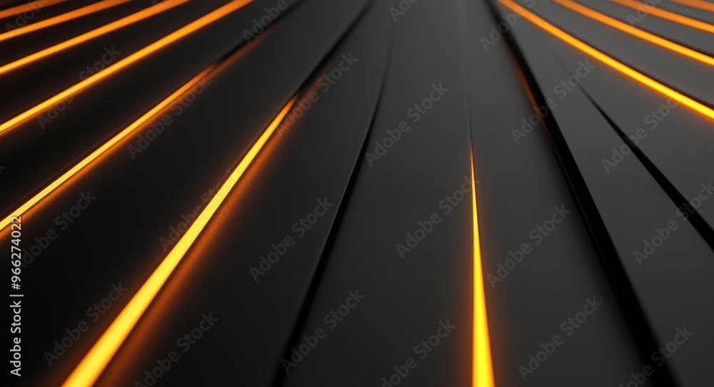 Poster dynamic lines of glowing orange on a sleek black surface create a striking visual effect