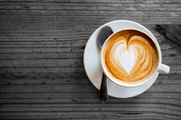 cup of cappuccino with heart latte art drawing