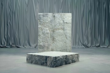 Blank rock stone concrete podium, pedestal, stand, exhibition stage, product presentation 3d render, Blank rock stone concrete podium, pedestal, stand, exhibition stage, product presentation. Copy spa