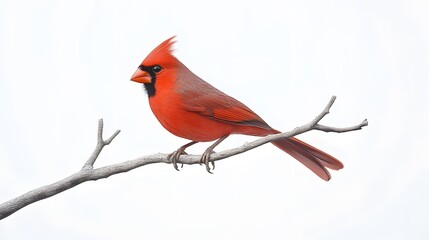 Northern Cardinal Bird Perched on a Branch on a White Background, Realistic Photo, Wallpaper, Cover and Screen for Smartphone, PC, Laptop, 9:16 and 16:9 Format