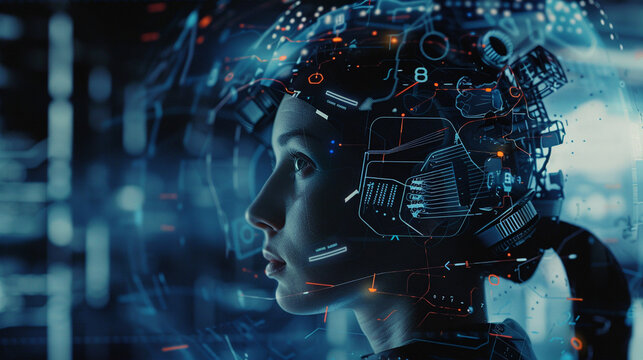 Brain-computer interface technology in use, with a person controlling digital devices through neural commands.