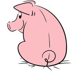 Cute pig sitting looking back very smiling and happy