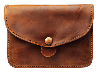PNG Handcrafted brown leather wallet with snap closure