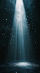 Radiant beams of light shining through a dark space with floating particles in the air